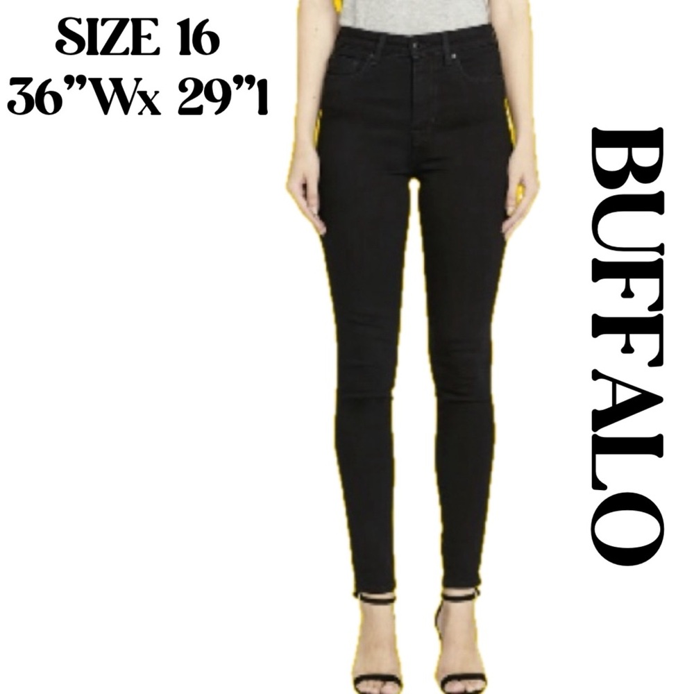 BUFFALO DAVID BITTON WOMENS BLACK SKINNY HIGH RISE SIZE 16/36”Wx 29”l